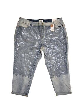 Lane Bryant Signature Fit Boyfriend Mid Rise Jeans Sequins Size 22 Cuffed NWT